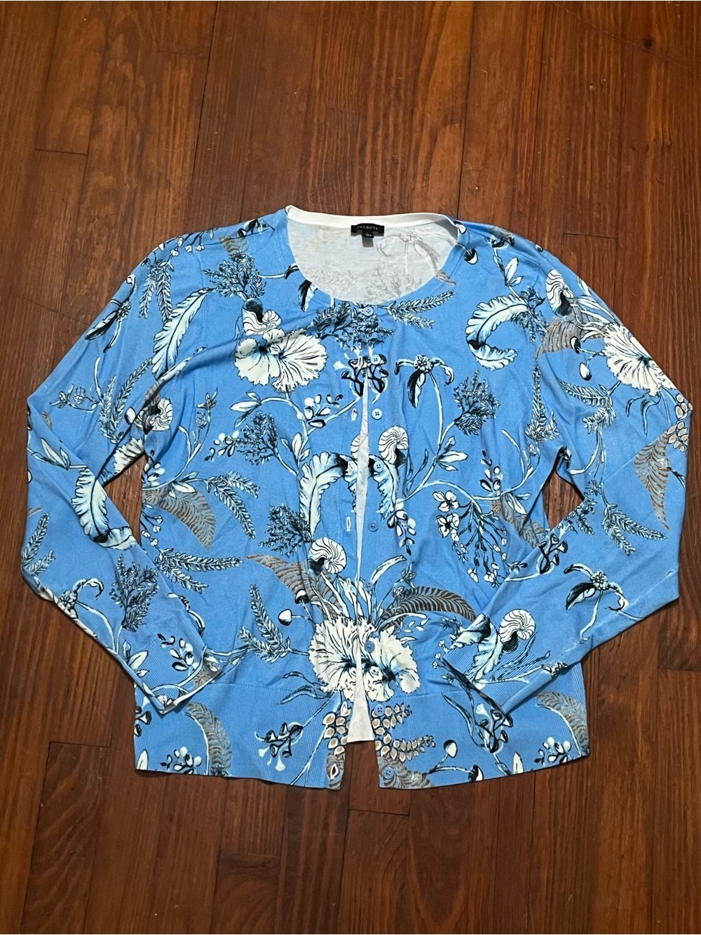 Talbots Women’s Blue Gold Floral Button-Front Cardigan Large